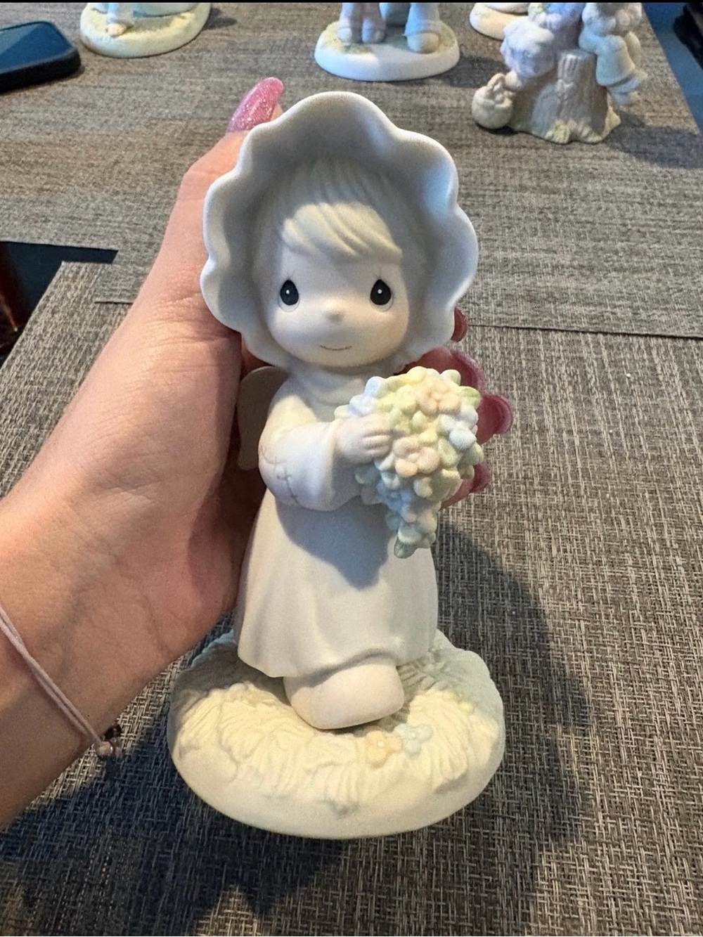 Precious Moments White Porcelain Girl Figurine Holding Pastel Bouquet